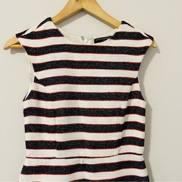 Banana Republic STRIPE SHEATH DRESS Color: White/Navy/Red Tweed Stripe Size 0 - Picture 5 of 14